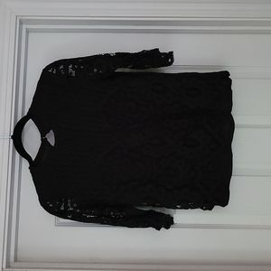 Art Class Girl's Black Top with Lace Sleeves and Front Overlay XL
